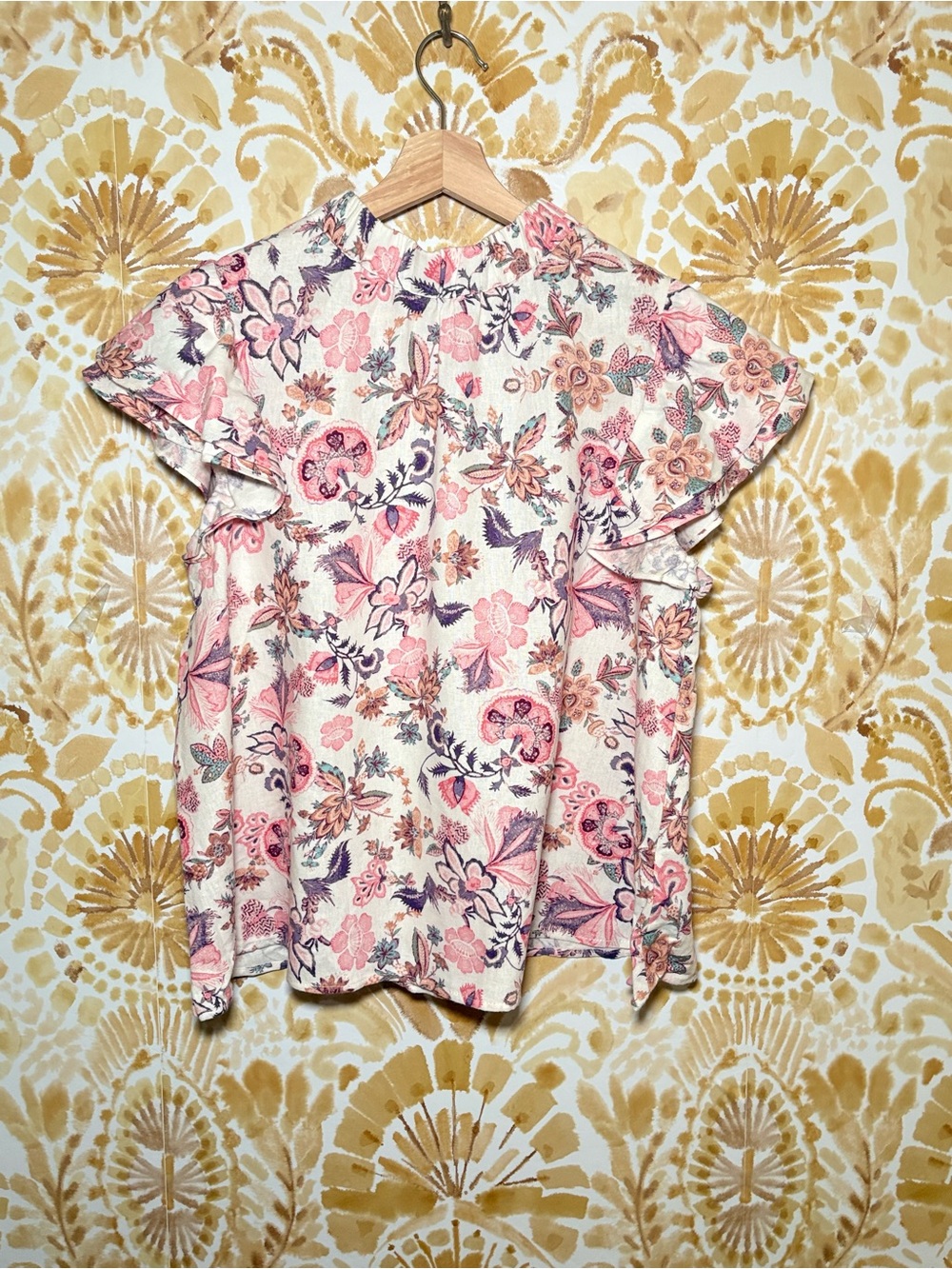 Who What Wear Floral Ruffle Sleeve Blouse | Tie Neck Top | Romantic Cottagecore - Picture 5 of 11